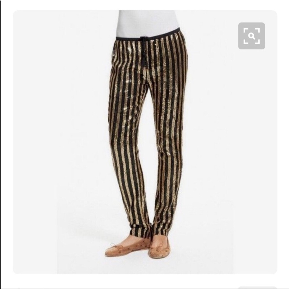 Calypso St. Barths Mardici Silk, Black & Gold Striped Sequin Pants XS